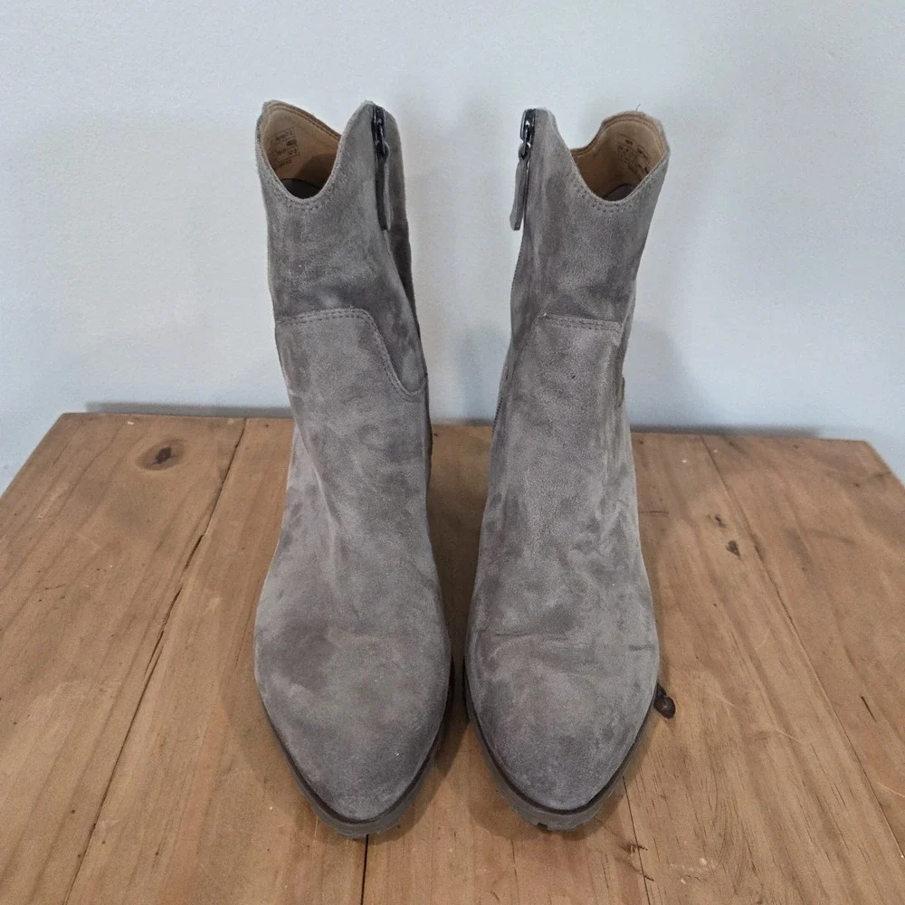 Vionic Bishop Womens 7 Ankle Boots Gray Suede Western Block Heel Zip Booties